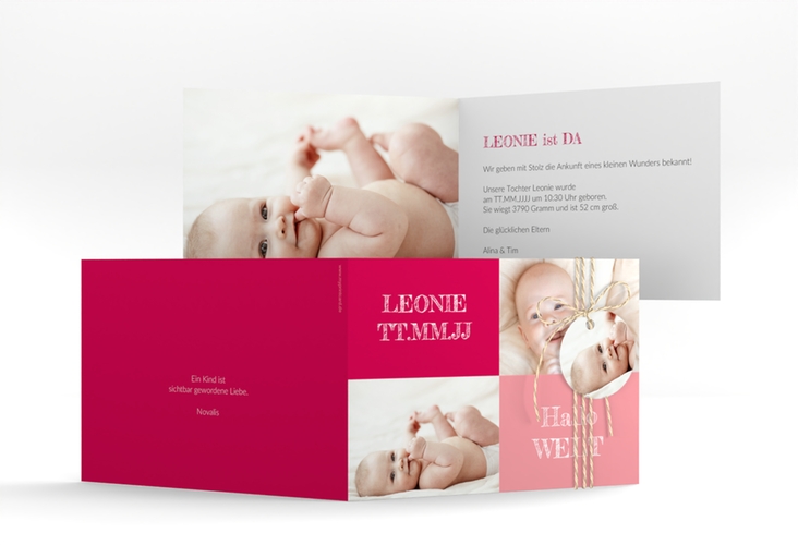 Geburtskarte Freude A6 Klappkarte quer pink
