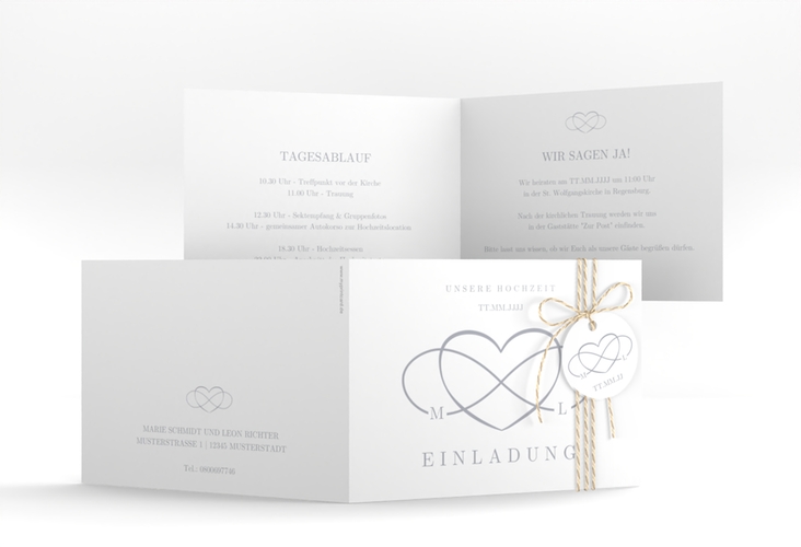Hochzeitseinladung Infinity A6 Klappkarte quer grau