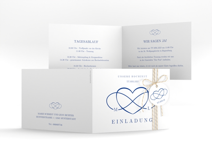 Hochzeitseinladung Infinity A6 Klappkarte quer blau