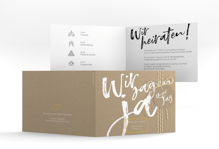 Hochzeitseinladung Words A6 Klappkarte quer Kraftpapier hochglanz