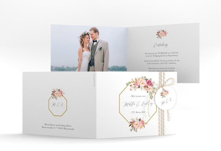 Hochzeitseinladung Prachtvoll A6 Klappkarte quer weiss hochglanz