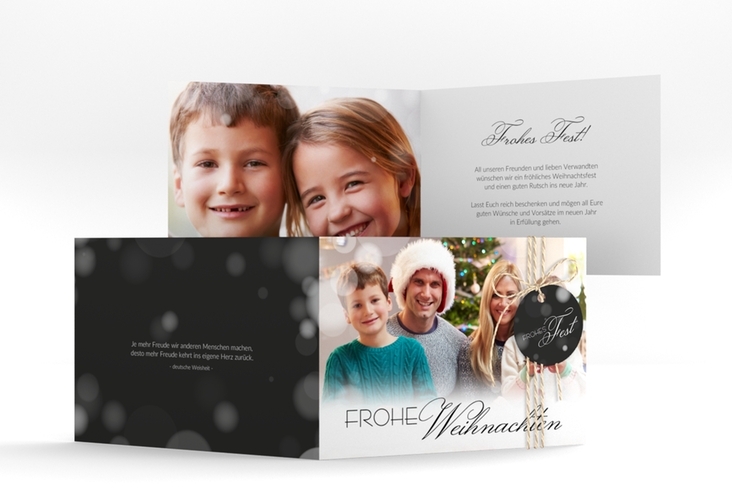 Weihnachtskarte Familienzeit A6 Klappkarte quer schwarz hochglanz zum Personalisieren mit Familienfoto