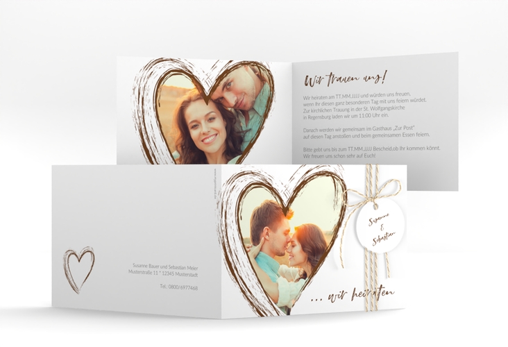 Hochzeitseinladung Liebe A6 Klappkarte quer braun