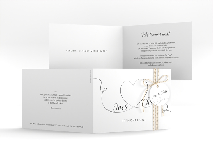 Hochzeitseinladung Dolce A6 Klappkarte quer hochglanz