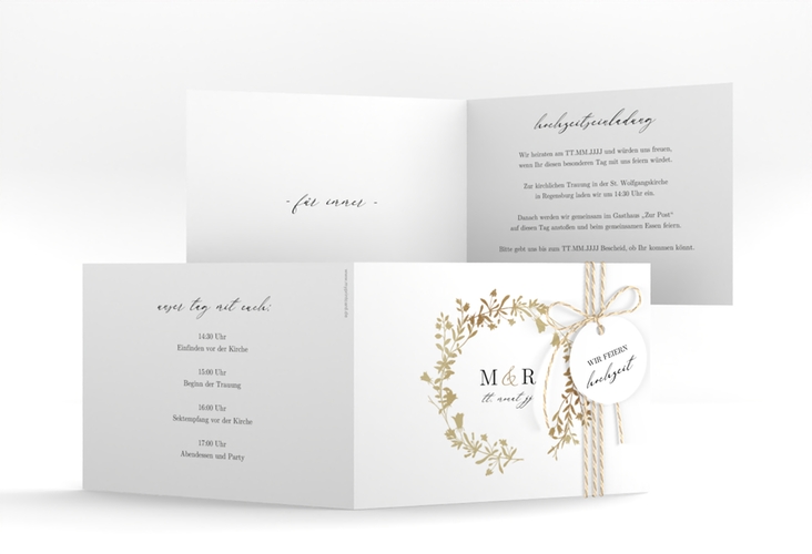 Hochzeitseinladung Filigree A6 Klappkarte quer weiss hochglanz