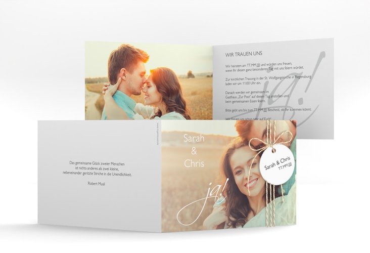 Hochzeitseinladung Clarity A6 Klappkarte quer weiss