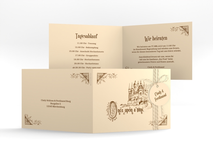 Hochzeitseinladung Storybook A6 Klappkarte quer hochglanz