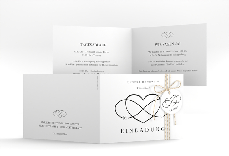 Hochzeitseinladung Infinity A6 Klappkarte quer schwarz