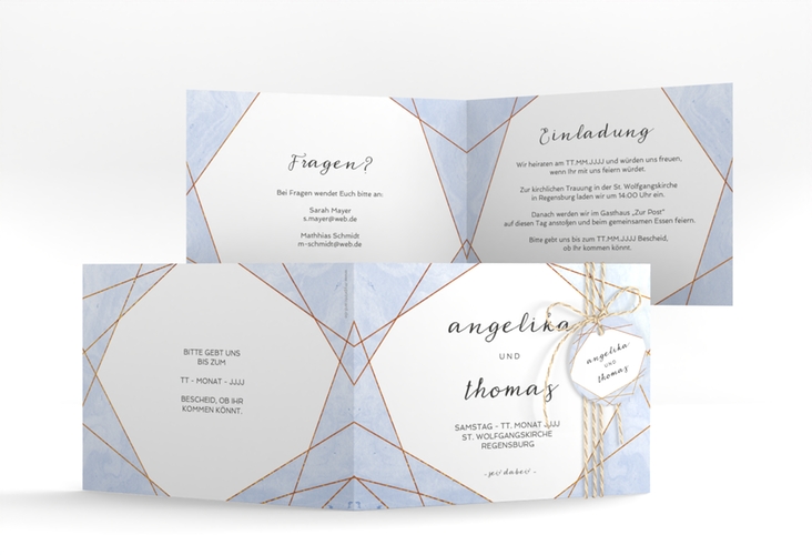 Hochzeitseinladung Asymmetry A6 Klappkarte quer blau