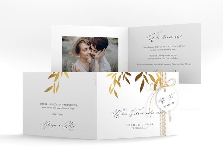 Hochzeitseinladung Demure A6 Klappkarte quer weiss hochglanz