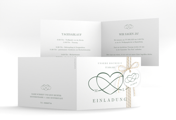 Hochzeitseinladung Infinity A6 Klappkarte quer gruen