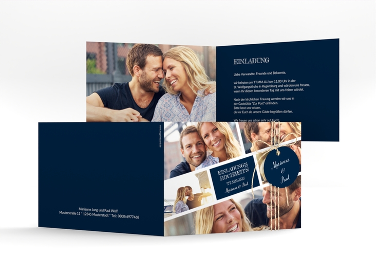 Hochzeitseinladung Rise A6 Klappkarte quer blau