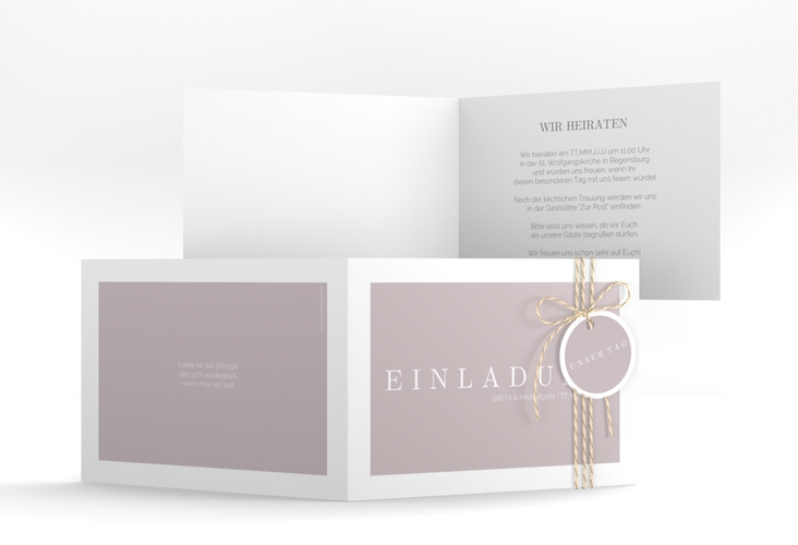 Hochzeitseinladung Simply A6 Klappkarte quer grau hochglanz