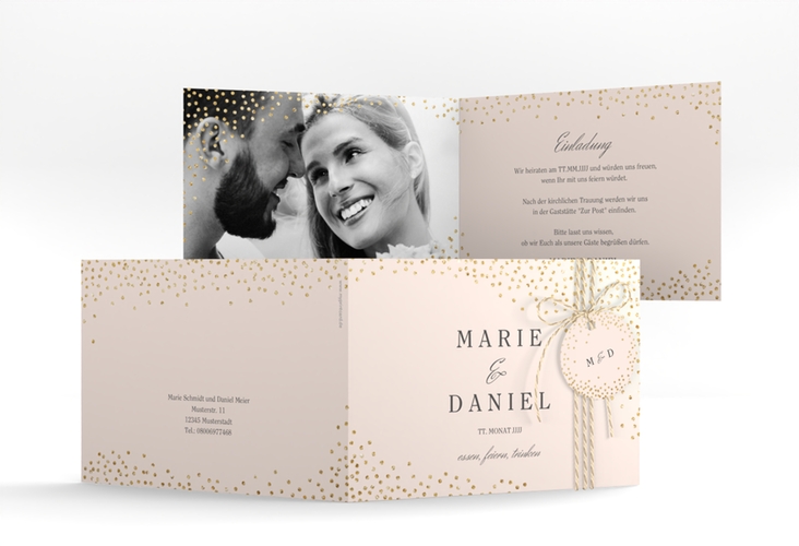 Hochzeitseinladung Glitter A6 Klappkarte quer rosa