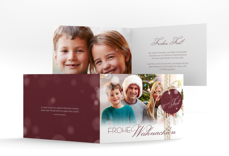 Weihnachtskarte Familienzeit A6 Klappkarte quer rot zum Personalisieren mit Familienfoto