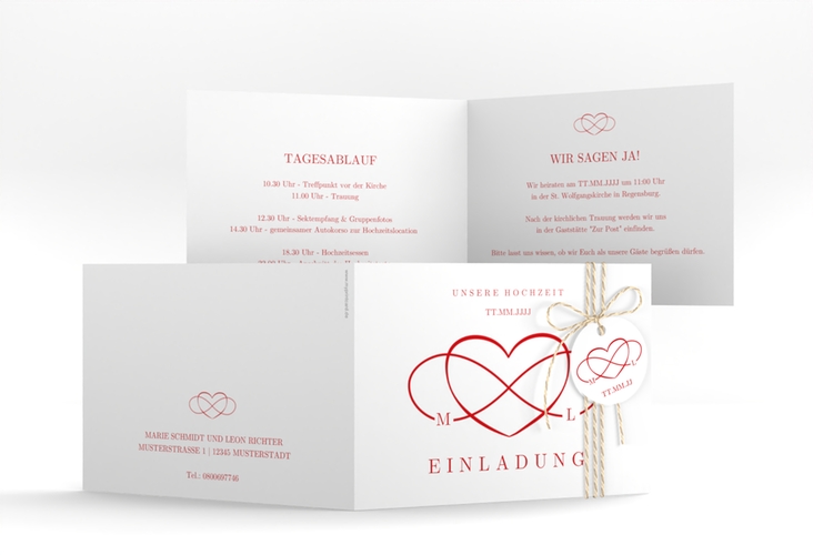 Hochzeitseinladung Infinity A6 Klappkarte quer rot hochglanz