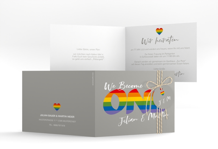 Hochzeitseinladung Pride A6 Klappkarte quer bunt hochglanz