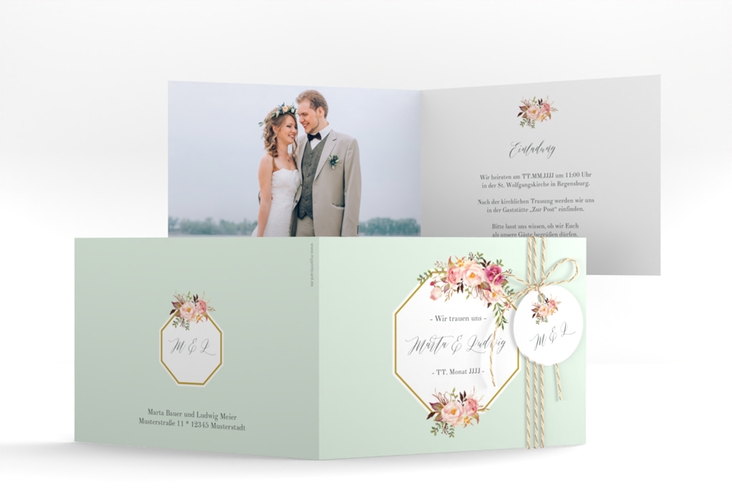 Hochzeitseinladung Prachtvoll A6 Klappkarte quer mint hochglanz