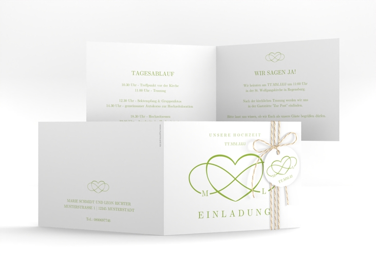 Hochzeitseinladung Infinity A6 Klappkarte quer gruen