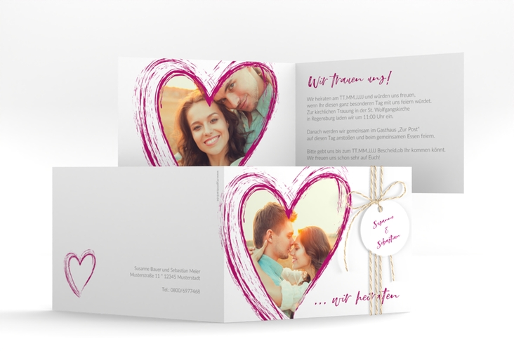 Hochzeitseinladung Liebe A6 Klappkarte quer pink
