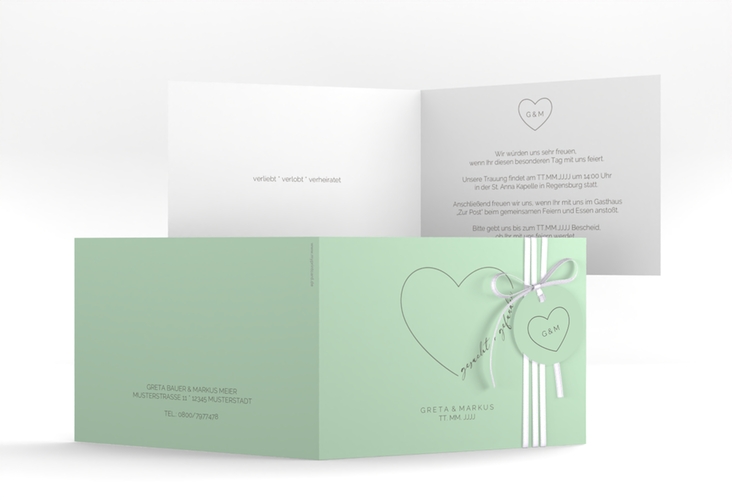 Hochzeitseinladung Lebenstraum A6 Klappkarte quer mint