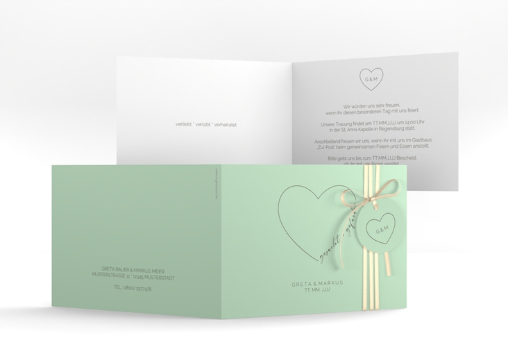Hochzeitseinladung Lebenstraum A6 Klappkarte quer mint