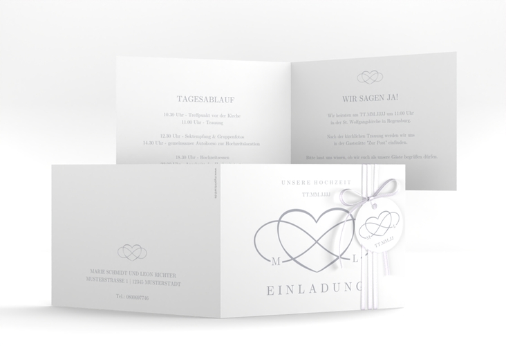 Hochzeitseinladung Infinity A6 Klappkarte quer grau