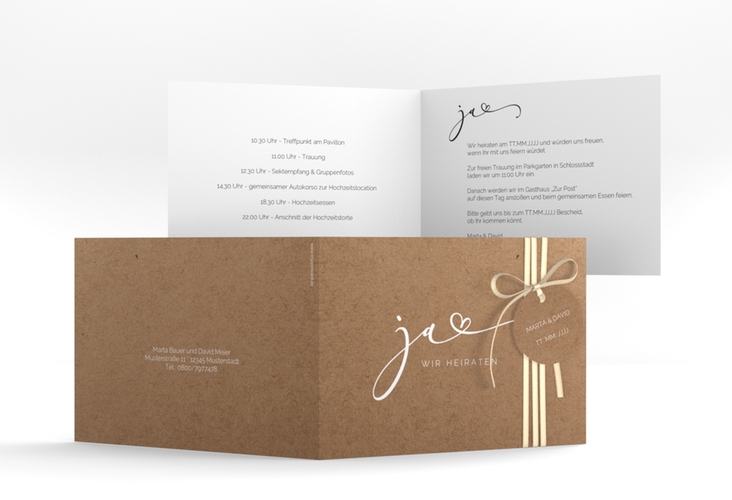 Hochzeitseinladung Jawort A6 Klappkarte quer Kraftpapier hochglanz modern minimalistisch mit veredelter Aufschrift