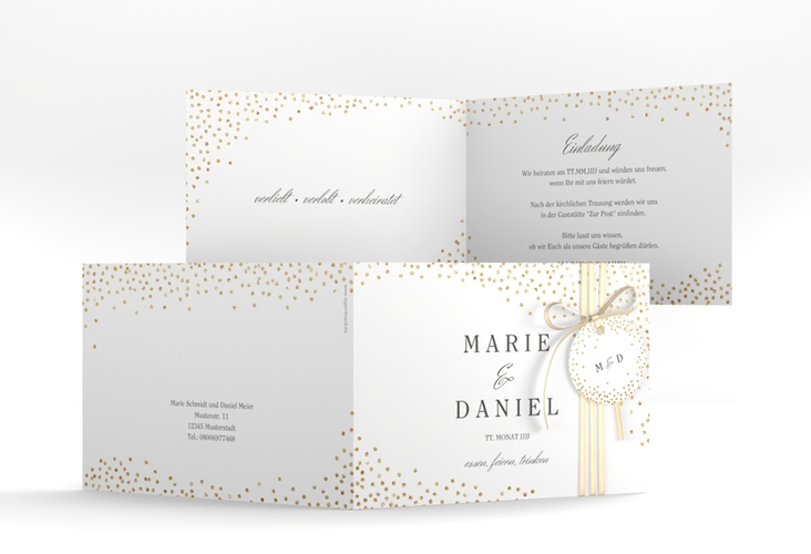 Hochzeitseinladung Glitter A6 Klappkarte quer hochglanz