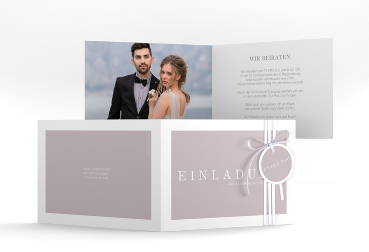 Hochzeitseinladung Simply A6 Klappkarte quer grau hochglanz