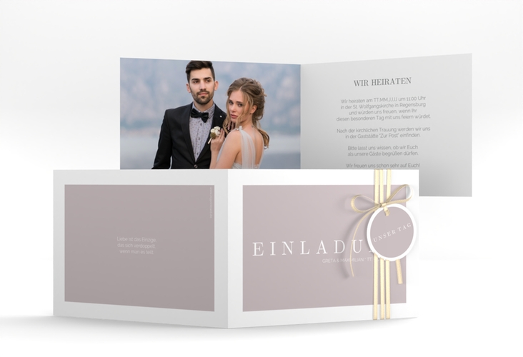 Hochzeitseinladung Simply A6 Klappkarte quer grau hochglanz