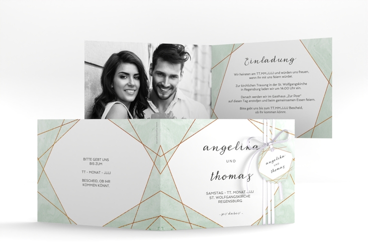 Hochzeitseinladung Asymmetry A6 Klappkarte quer gruen