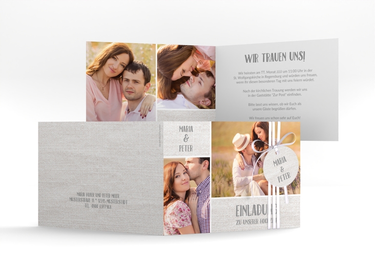 Hochzeitseinladung Landliebe A6 Klappkarte quer weiss hochglanz