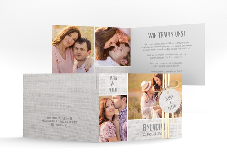 Hochzeitseinladung Landliebe A6 Klappkarte quer weiss hochglanz