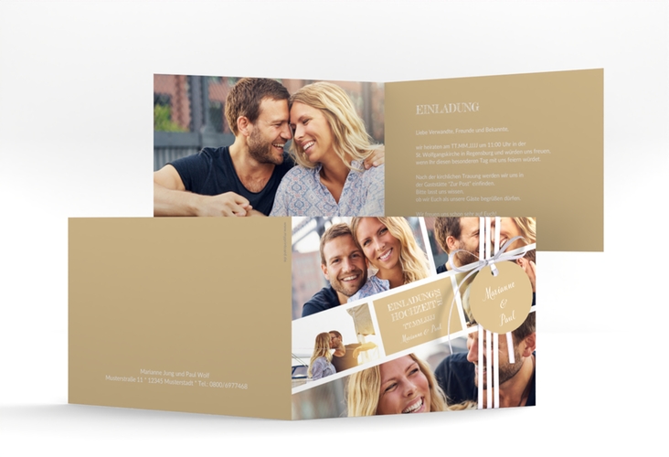 Hochzeitseinladung Rise A6 Klappkarte quer beige hochglanz
