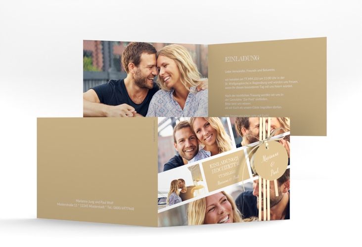 Hochzeitseinladung Rise A6 Klappkarte quer beige hochglanz