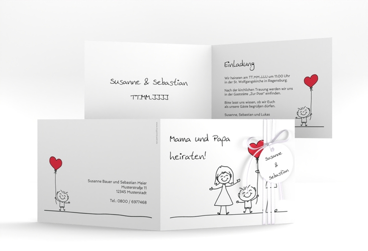 Hochzeitseinladung Family A6 Klappkarte quer weiss hochglanz