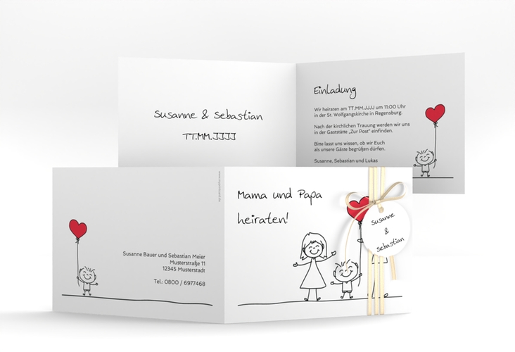 Hochzeitseinladung Family A6 Klappkarte quer weiss hochglanz