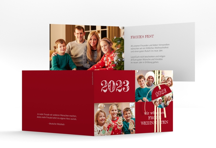 Weihnachtskarte Besinnlichkeit A6 Klappkarte quer rot zum Personalisieren mit Jahreszahl