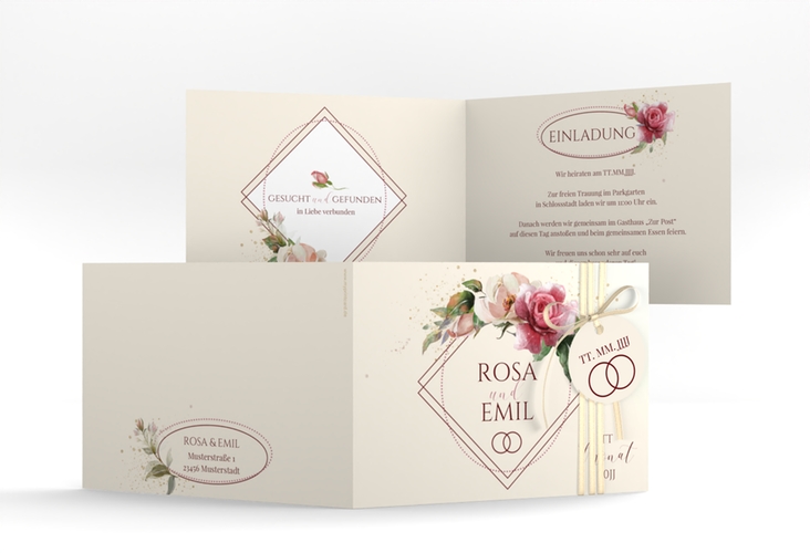 Hochzeitseinladung Rosenbogen A6 Klappkarte quer