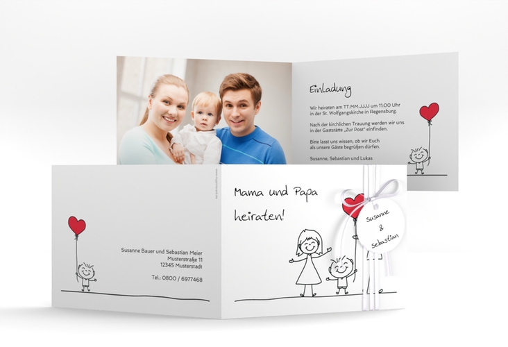 Hochzeitseinladung Family A6 Klappkarte quer weiss hochglanz