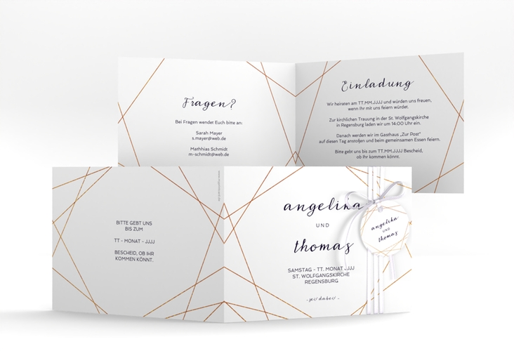 Hochzeitseinladung Asymmetry A6 Klappkarte quer weiss
