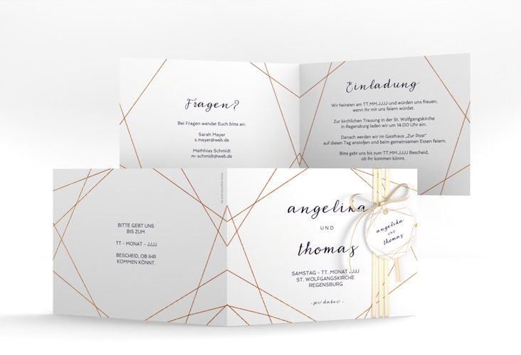 Hochzeitseinladung Asymmetry A6 Klappkarte quer weiss