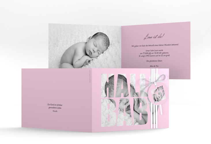Geburtskarte Wunderlich A6 Klappkarte quer rosa