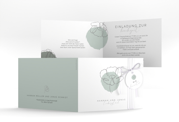 Hochzeitseinladung Flowerline A6 Klappkarte quer