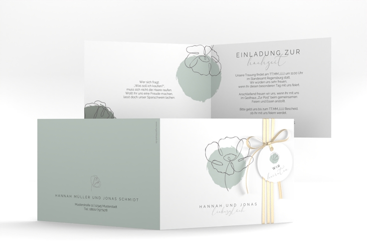 Hochzeitseinladung Flowerline A6 Klappkarte quer