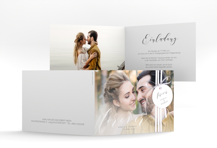 Hochzeitseinladung Promise A6 Klappkarte quer weiss