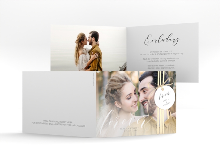 Hochzeitseinladung Promise A6 Klappkarte quer weiss
