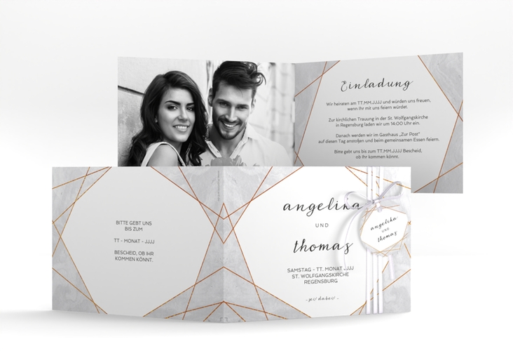 Hochzeitseinladung Asymmetry A6 Klappkarte quer grau