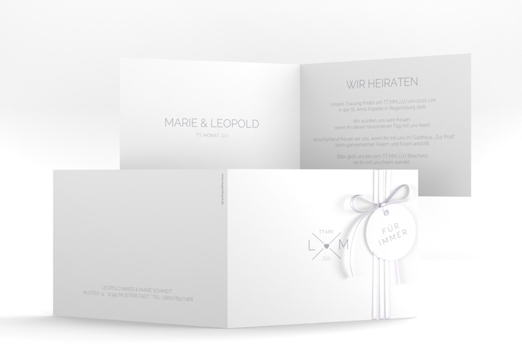 Hochzeitseinladung Initials A6 Klappkarte quer grau mit Initialen im minimalistischen Design